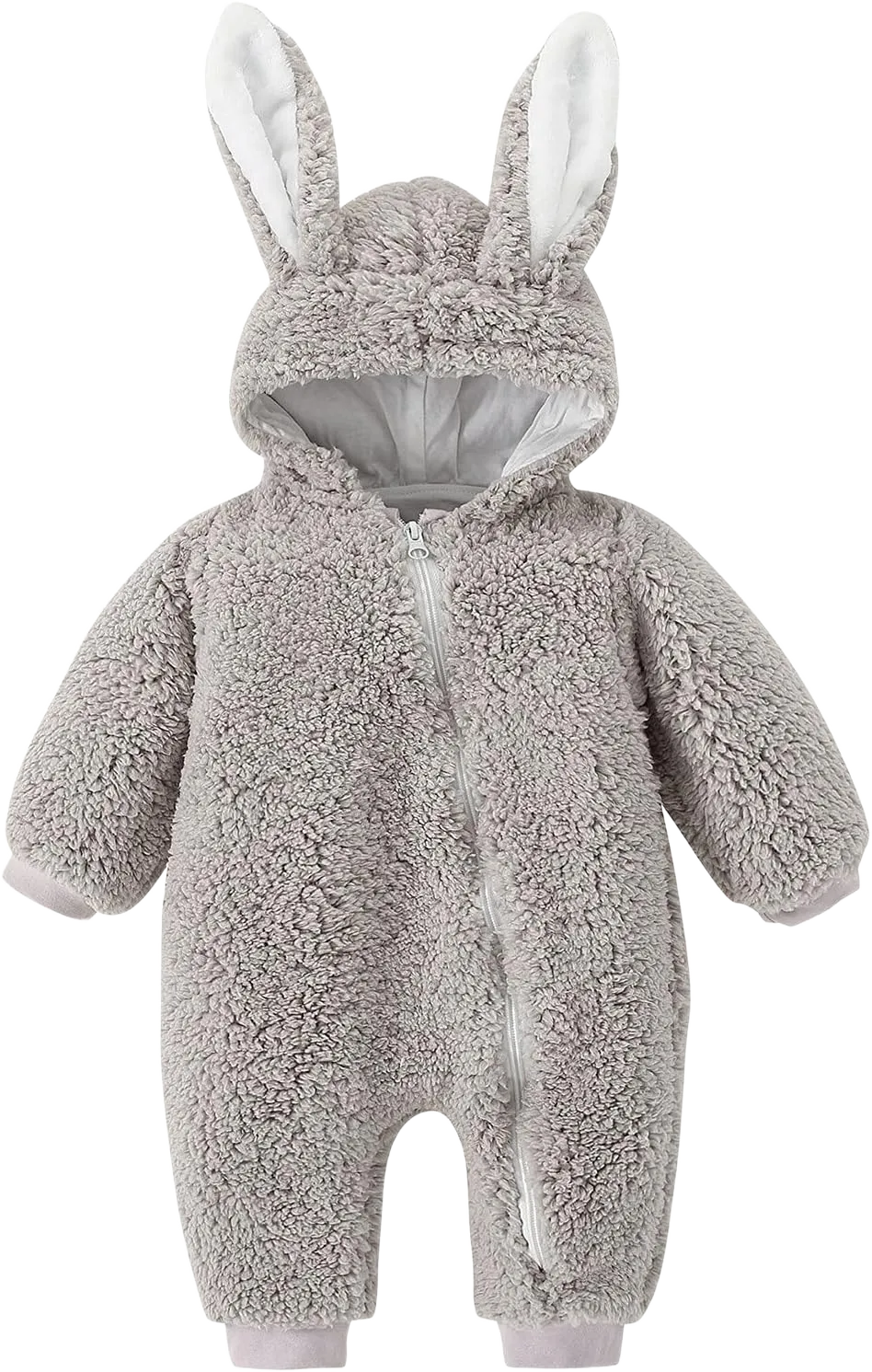 Unisex Fleece Romper Zipper Coat Infant Newborn Baby Girls Boys Bunny Warm Thick Snowsuit Hooded Coat Jumpsuit 0-6 Months Gray