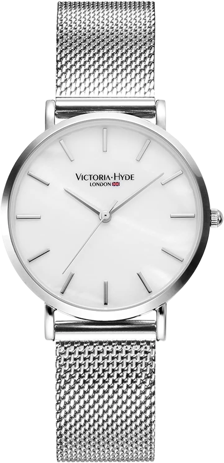 VICTORIA HYDE Unique Watches for Women Mother of Pearl Dial Analog Quartz Detachable Stainless Steel Mesh Band Ladies Wristwatch Silver