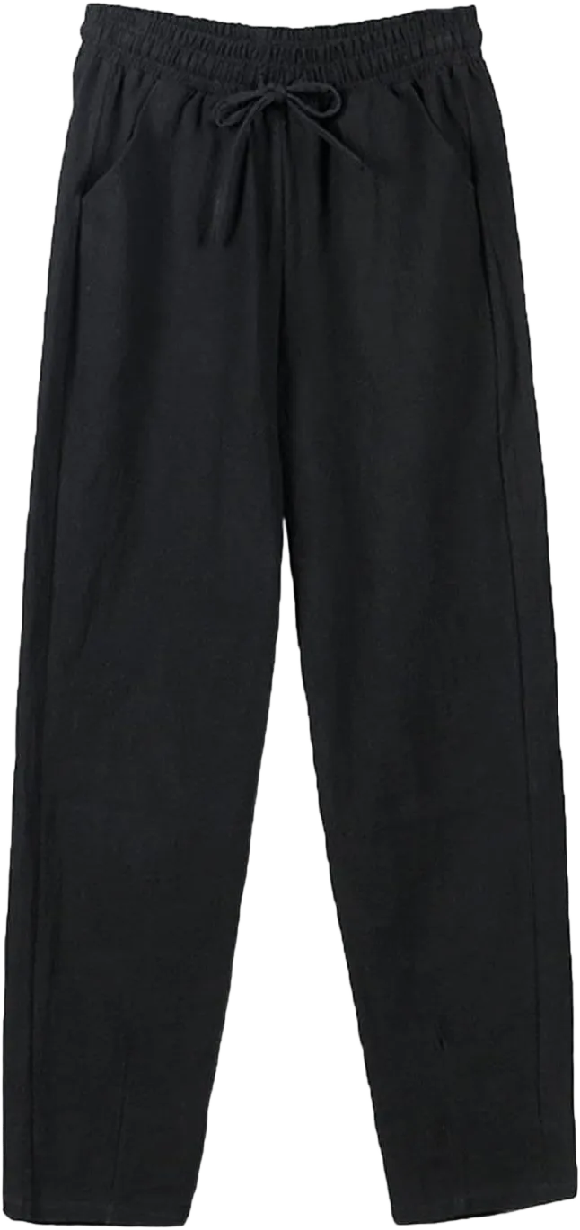 Maiyifu-GJ Women's Cotton Linen Pants Casual Elastic High Waisted Beach Pant Drawstring Tie Loose Trousers with Pockets Medium Black