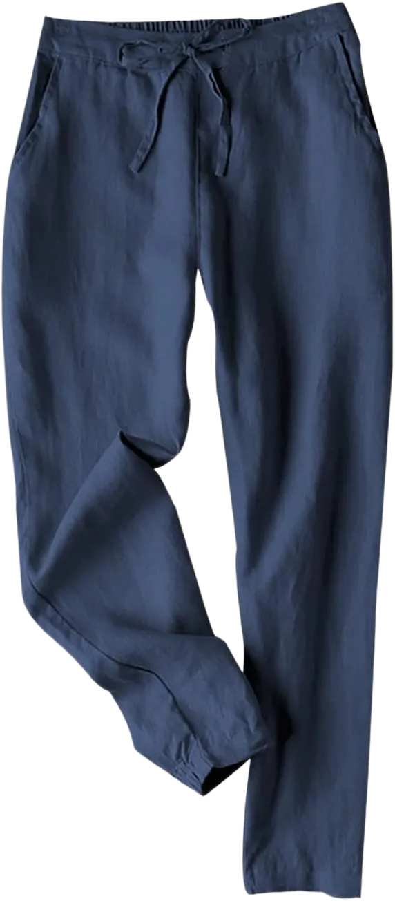 Tanming Linen Pants for Women Summer Casual High Waisted Drawstring White Beach Pant Navy X-Small