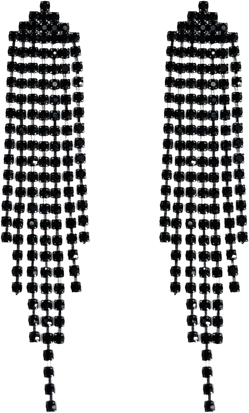 SELOVO Dangling Earrings for Women Long Dangle Crystal Rhinestone Prom Earring Black