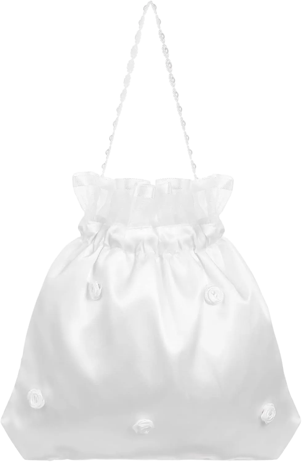 BESTOYARD 9x8 Inches Satin Bridal Wedding Money Bag Embroidery Silk Decorated Bag with Pearl, Bridal Dolly Bag Money Bag Bridal Showers Pouch Bag Women Handbag