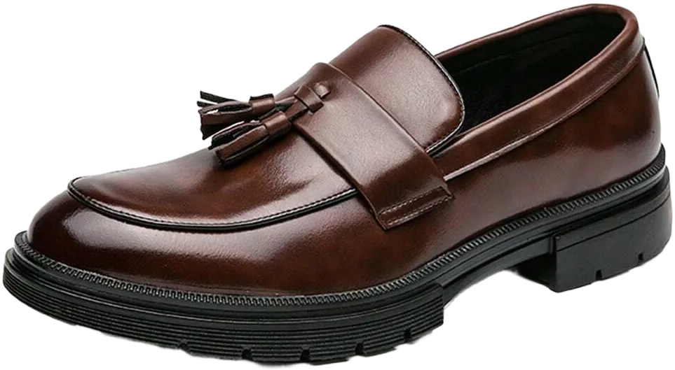 Men's Loafers, Thick-soled, British Style, Autumn & Casual, Shiny Pu Leather, Tassel, Breathable Business Shoes In Brown