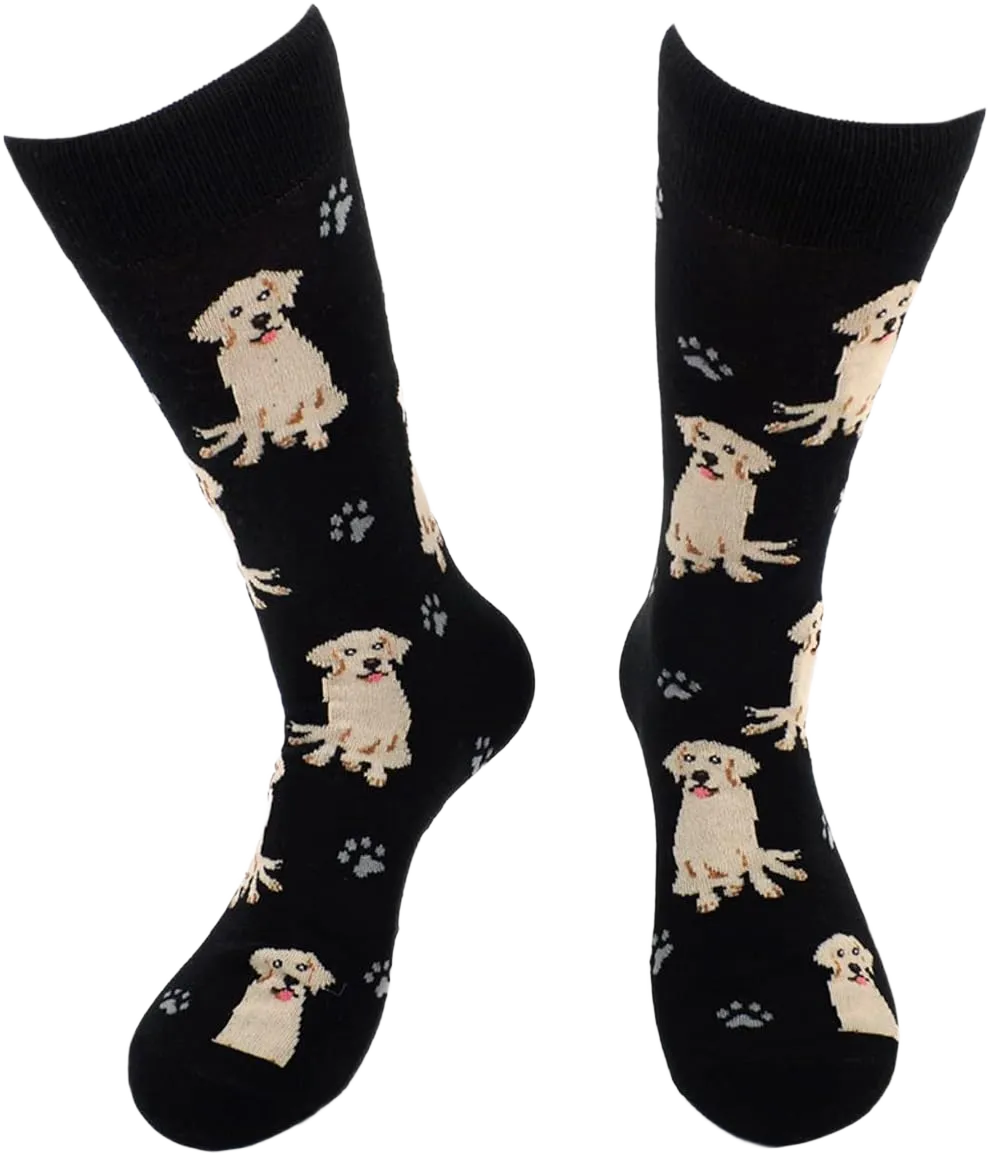 Men's Novelty Socks - Multiple Patterns & Multi-Pair Options! Dogs - Golden Retriever - Black 1