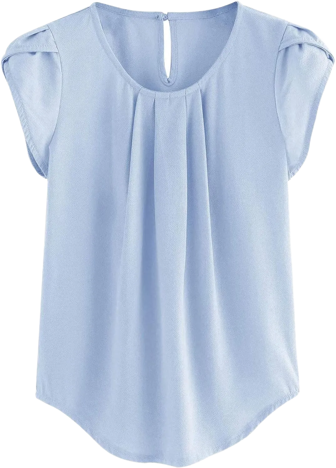 Crop Tops for Girls White Women's Chiffon Solid Color Short Sleeve Round Neck Casual Shirt Short Sleeve Blouse Small Light Blue