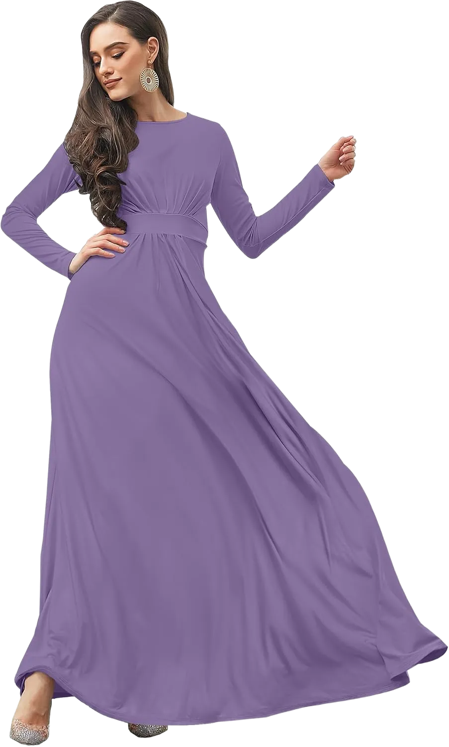 KOH KOH Womens Long Sleeve Flowy Empire Waist Fall Winter Party Gown Large Lilac Light Purple