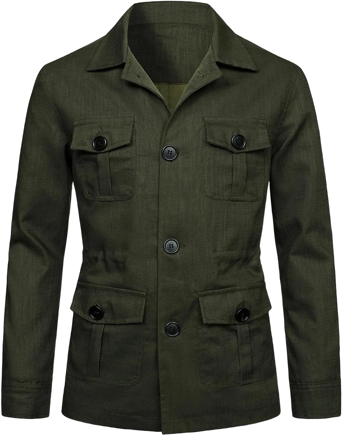 Mens Casual Linen Cargo Jackets Multi Pocket Utility Safari Jackets Lightweight Work Coats Button Down Overshirts Army Green 5X-Large