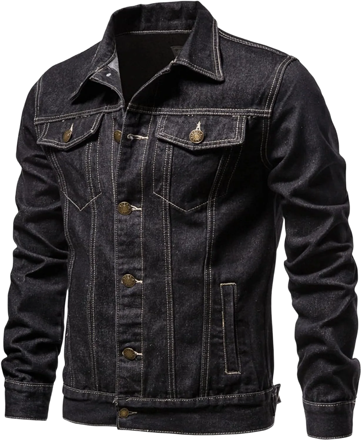Men'S Denim Jackets, Men'S Casual Workwear Long Sleeve Lapel Collar Denim Jacket Loose Multi Pocket Coat 3X-Large 2-black