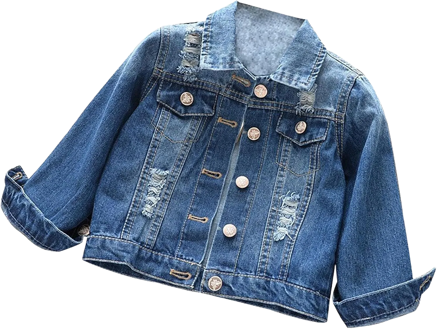 Girls Boys Lapel Jeans Cardigan Casual Ripped Short Denim Top Coat Kids Unisex Casual School Clothes for Little Girls 2-3T Blue
