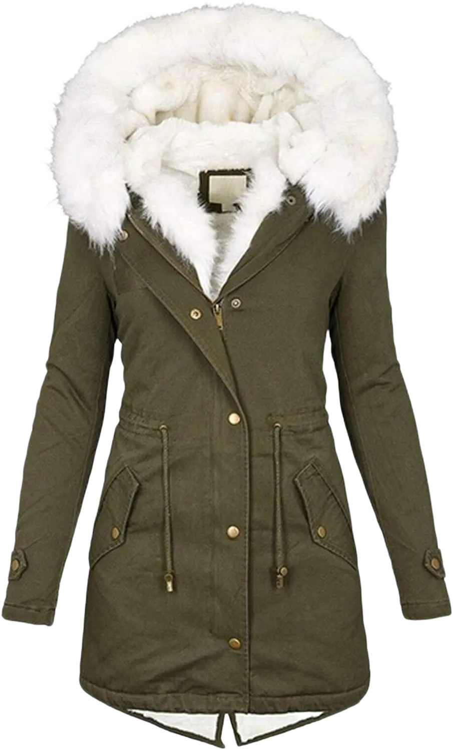 ZBYY Women's Faux Fur Lined Hooded Parka Jacket Windproof Winter Coat Warm Puffer Thicken Fleece Line Down Outerwear XX-Large Green