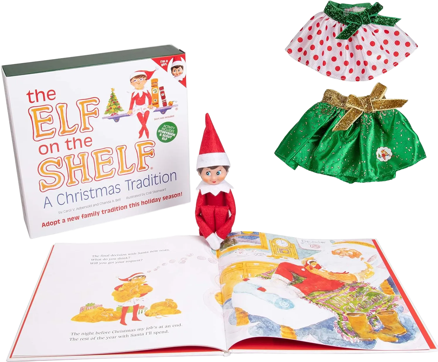 The Elf on The Shelf - Girl Elf Edition with North Pole Blue Eyed Girl Elf, Pair of Party Skirts, and Girl-Character Themed Storybook