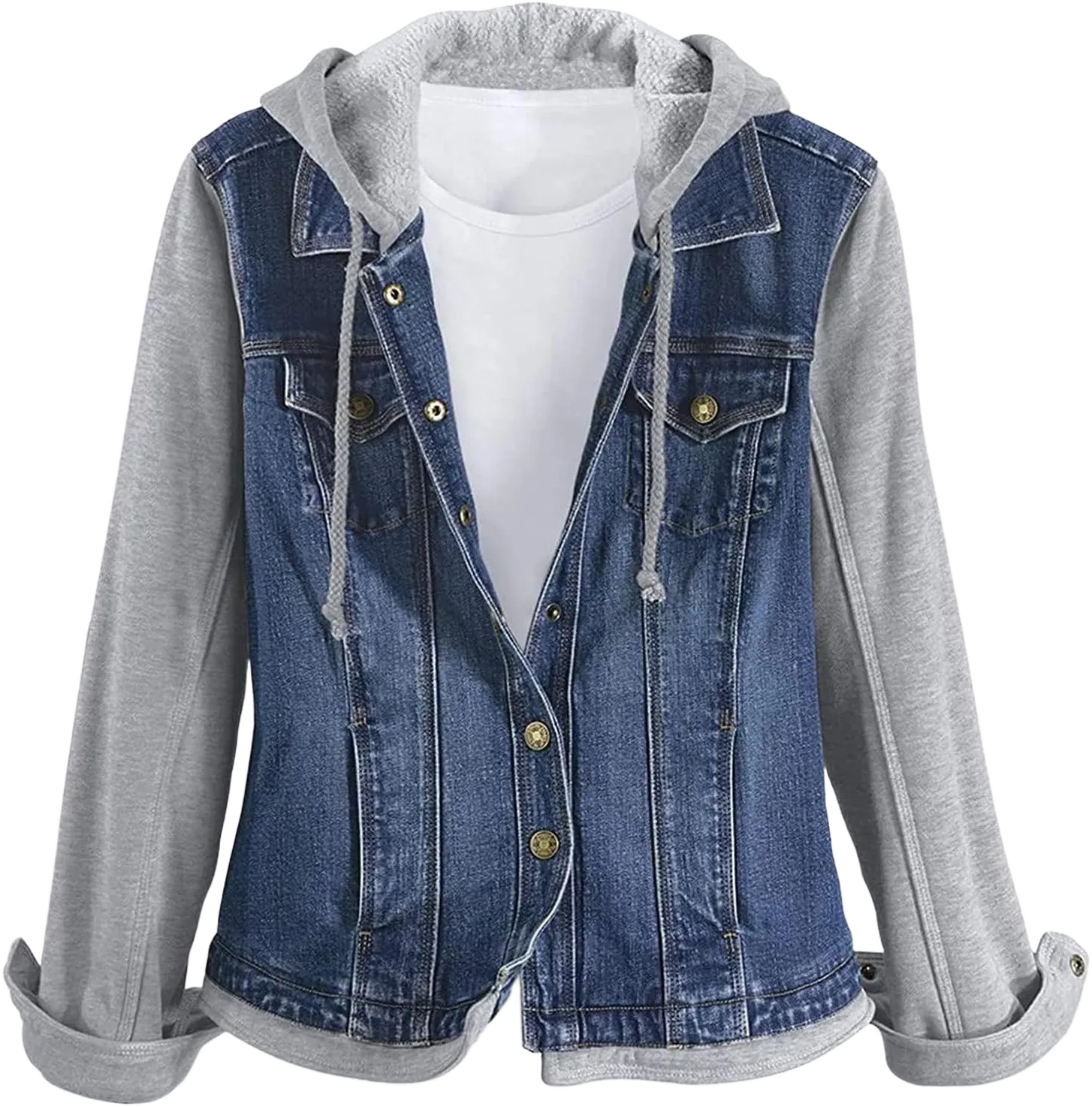 SAGEFINDS Fleece and Denim Jacket for Women | Long Sleeve | Hood with Drawstring Medium