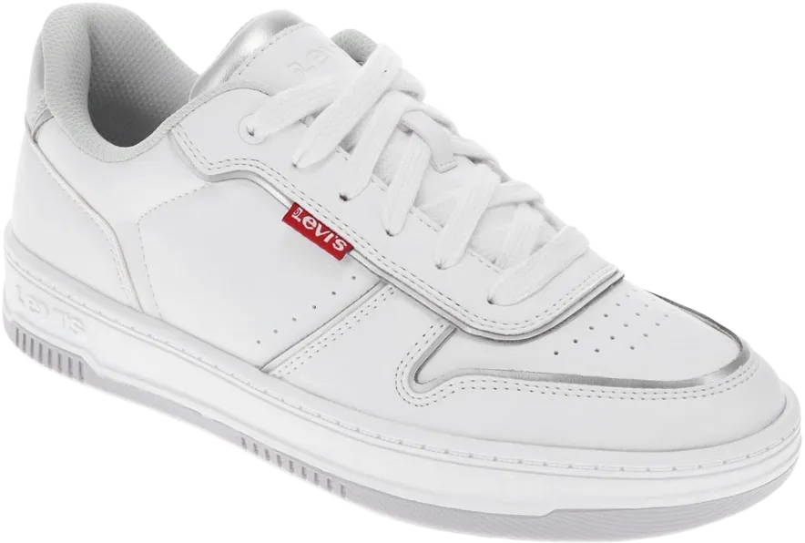 Levi's Womens Drive Lo Synthetic Leather Casual Lace Up Sneaker Shoe, White/Silver, Size 8