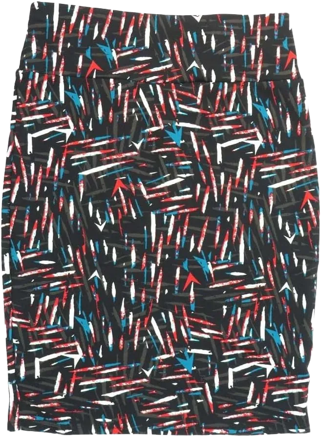 Lularoe Cassie e Large L Geometric Stripe Black Red White Blue Womens Knee Length Pencil Skirt fits Sizes 14-16 LARGE-215-C