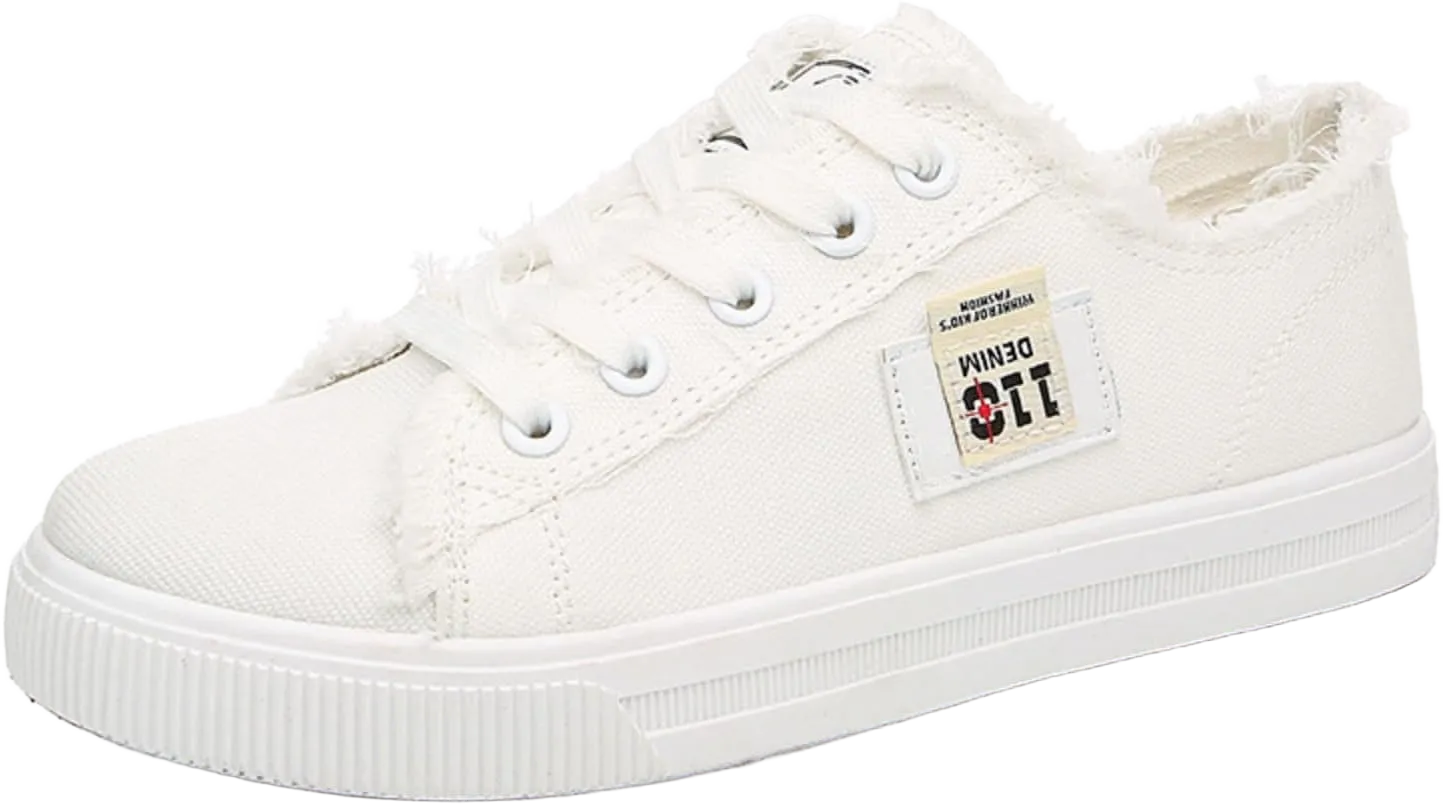Women Canvas Shoes Y2K Shoes Women Walking Sneakers Flat Sneakers Platform Chunky Style All Season Casual Sports 7.5 White