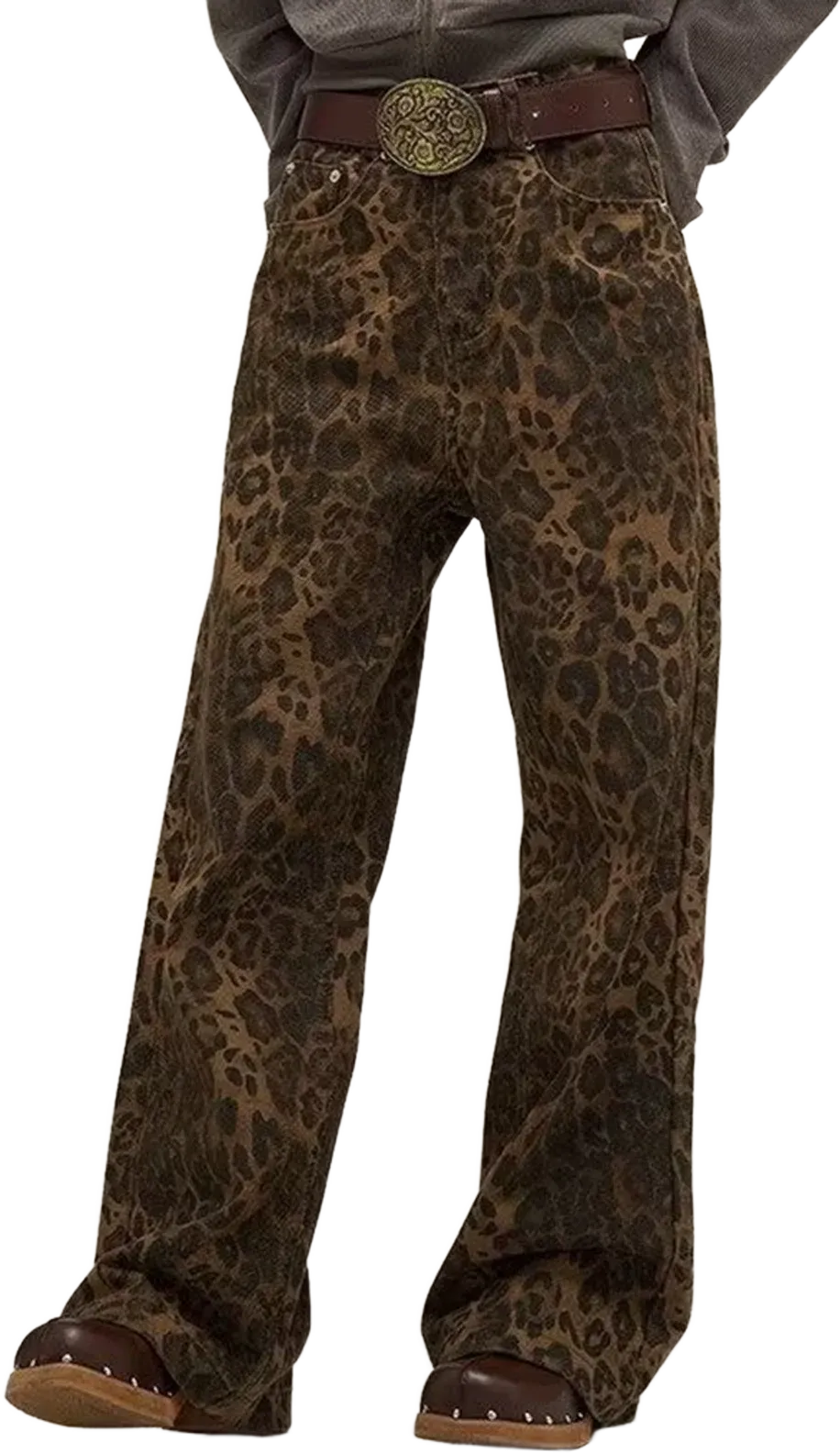 Jacenvly New Jeans for Women Plus Size Long Pants Casual Leopard Print Comfort Waist Wide Leg Pants for Women High Waist Breathable Comfort Waist Pocket Brown XXXL