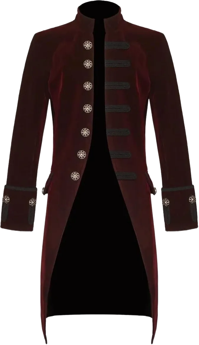 Men’s Velvet Renaissance Burgundy Handmade Frock Coat Gothic Victorian Jacket Steampunk