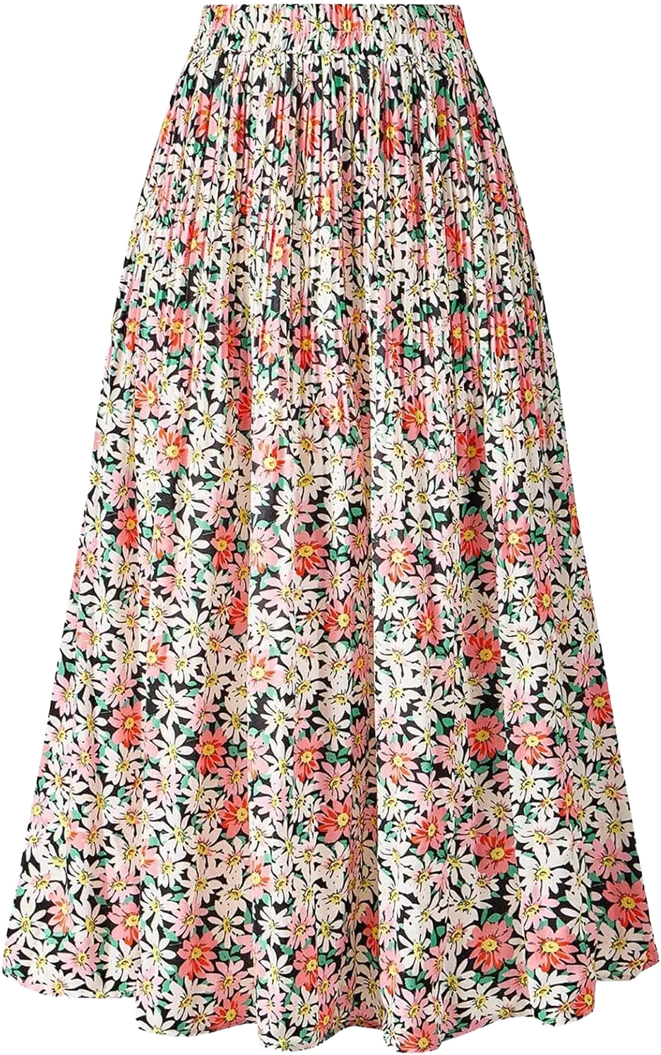 Basoteeuo Womens Skirt Leopard Print Midi Long Shirring Pleated Skirts High Waisted A Line Skirts Small A-floral Multicolor