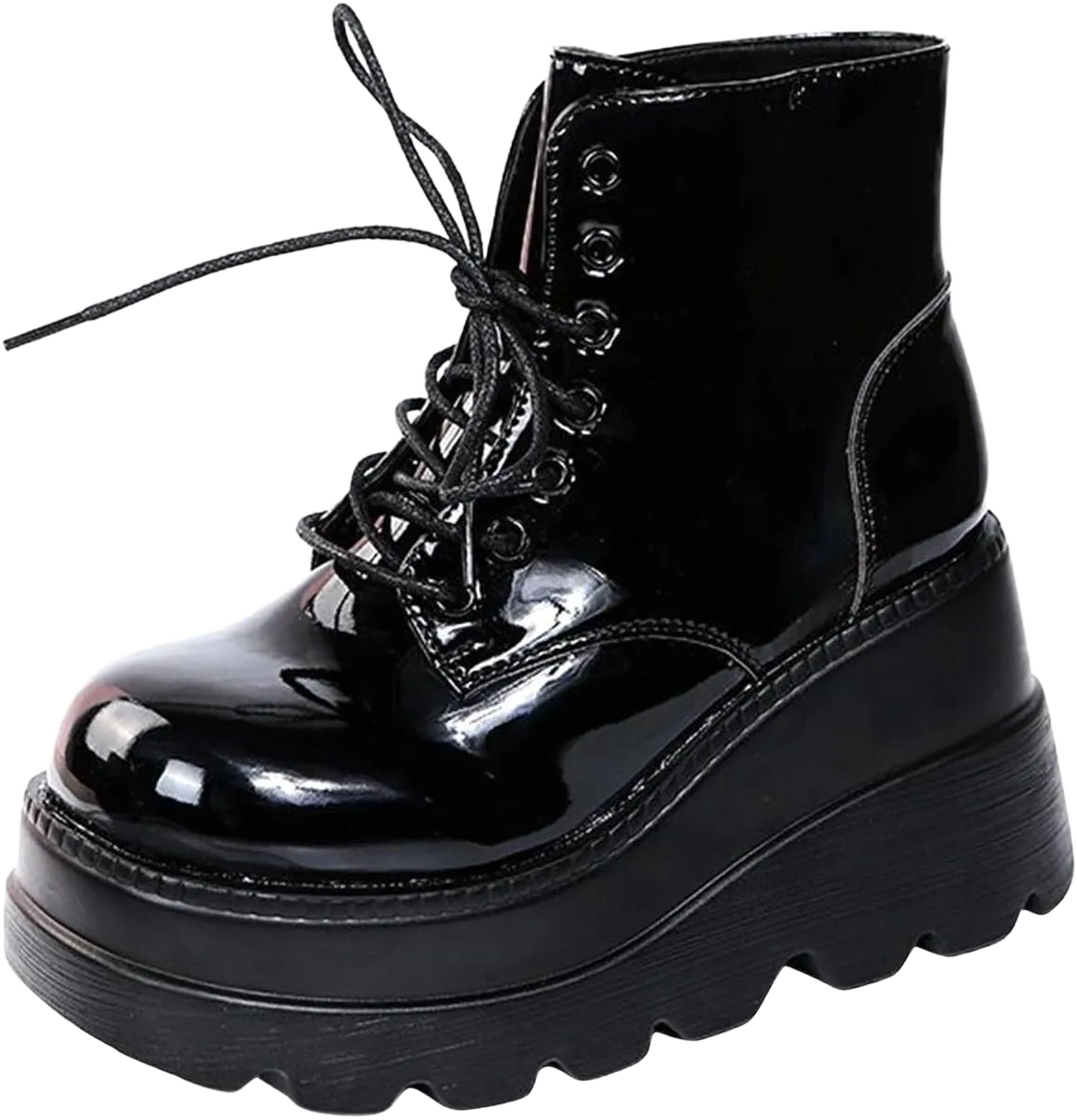 Ctreela Gothic Platform Booties for Women Black PU Leather Chunky Block Heel Boots Combat Ankle Boot Punk Motorcycle Wedges 6.5 Black