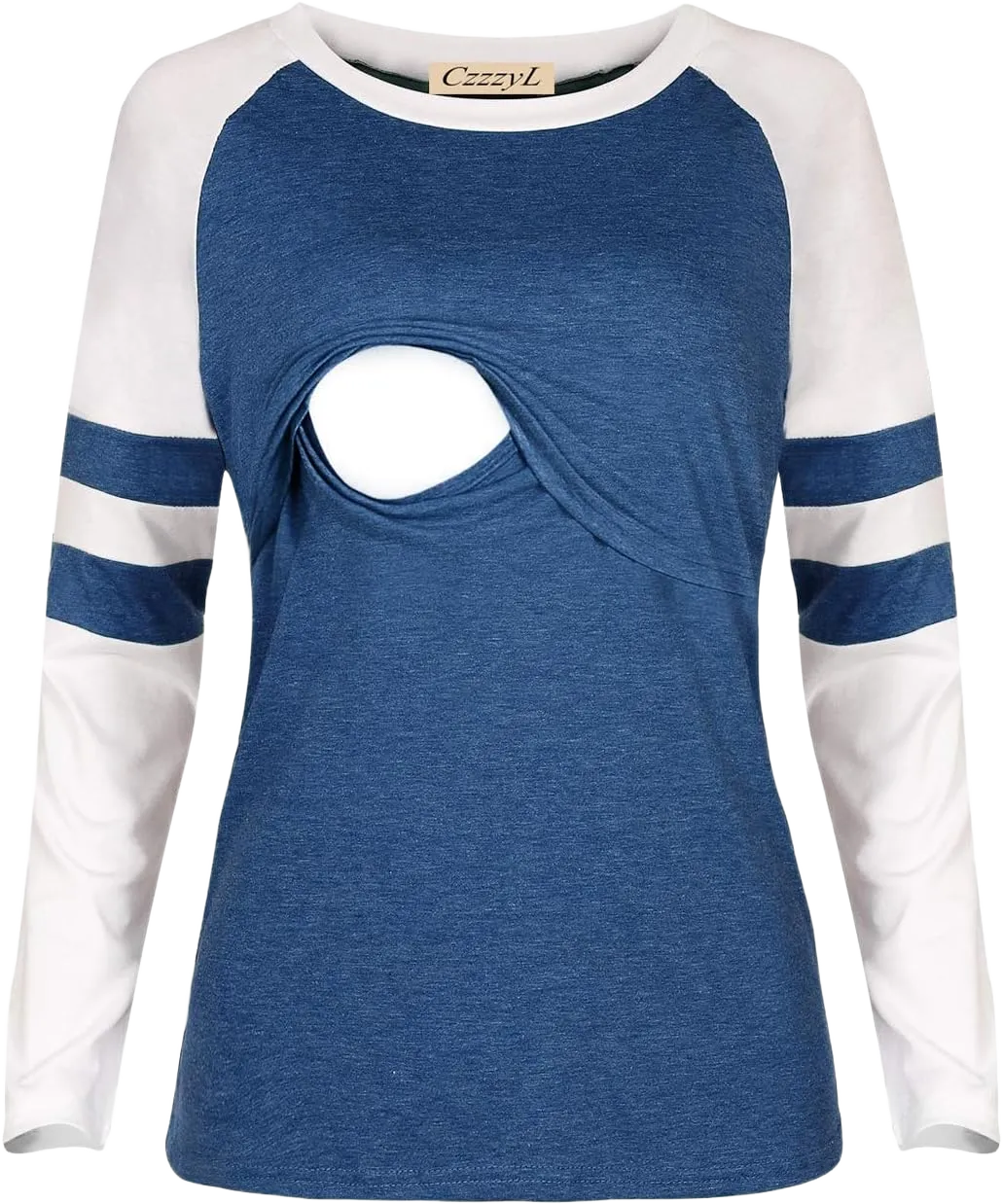 Women Nursing Clothes Breastfeeding Long Sleeve Maternity Tunic Feeding Shirt Cotton Double Layered Tops Pregnancy(Blue,Large)