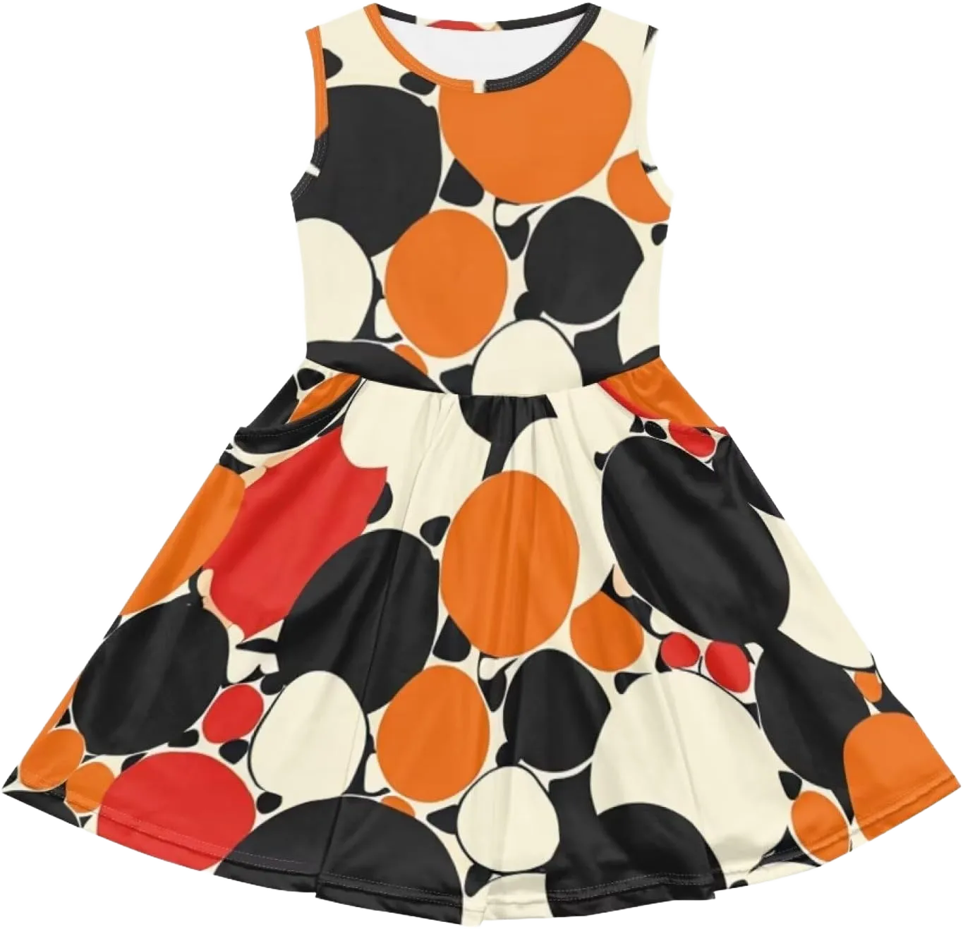 Girls Crewneck Soft Flowy Loose Print Sundress for Beach Party Birthday Cute Summer A Line Mini Dresses 5-6 Years 70s Vintage Polka Dots