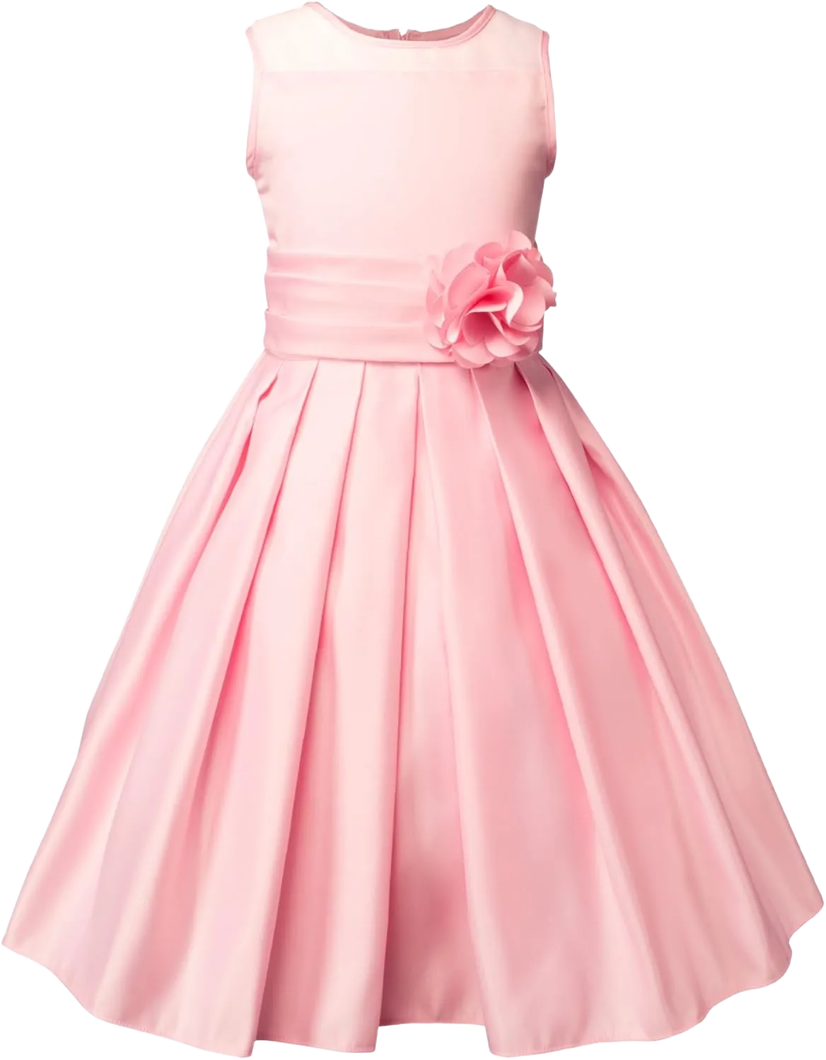 Spring Notion Big Girls Sheer Neckline Satin Tea Length Flower Girl Dress 8 Pink