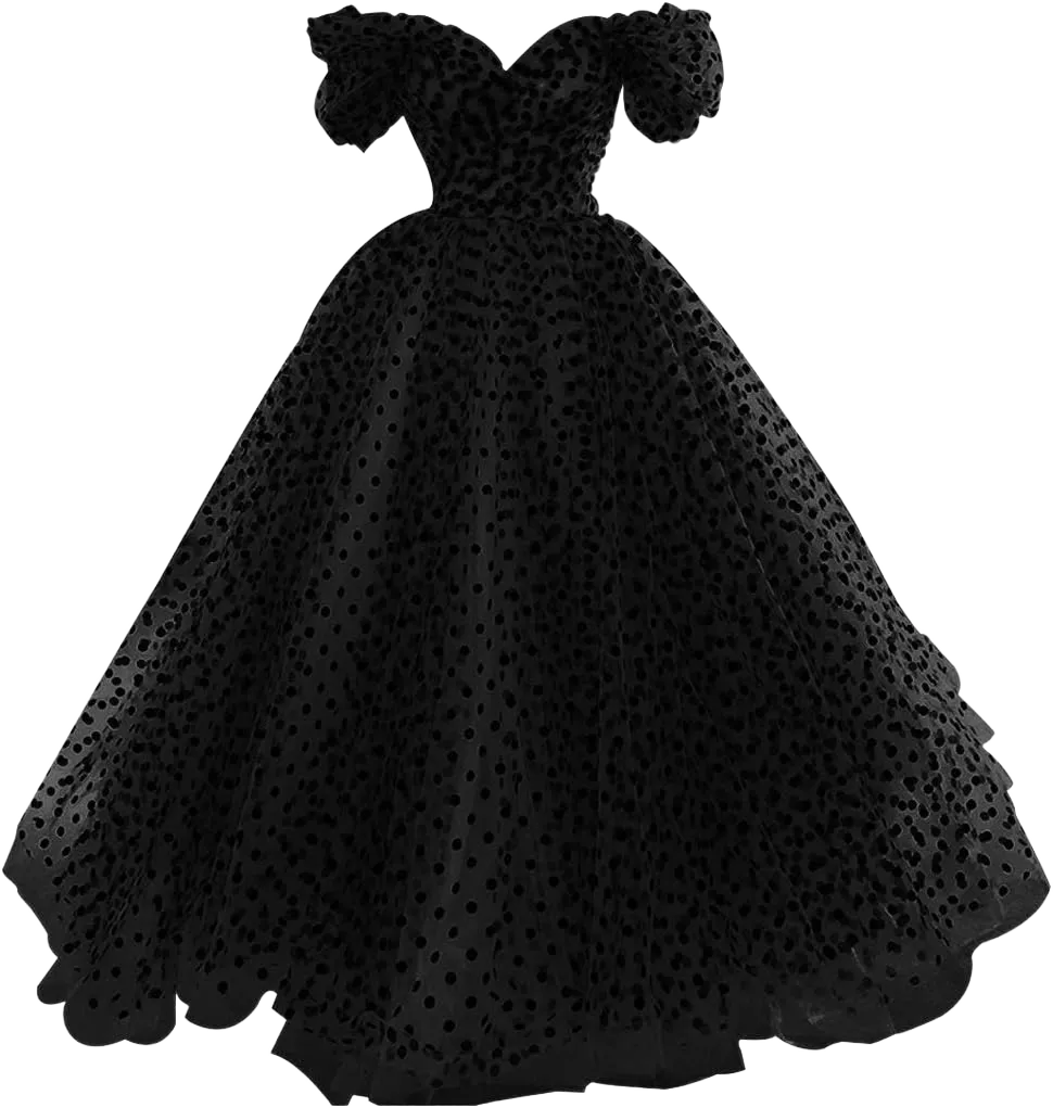 Xijun Vintage Polka Dots Tulle Prom Dresses for Women Off The Shoulder Formal Party Gowns 8 All Black
