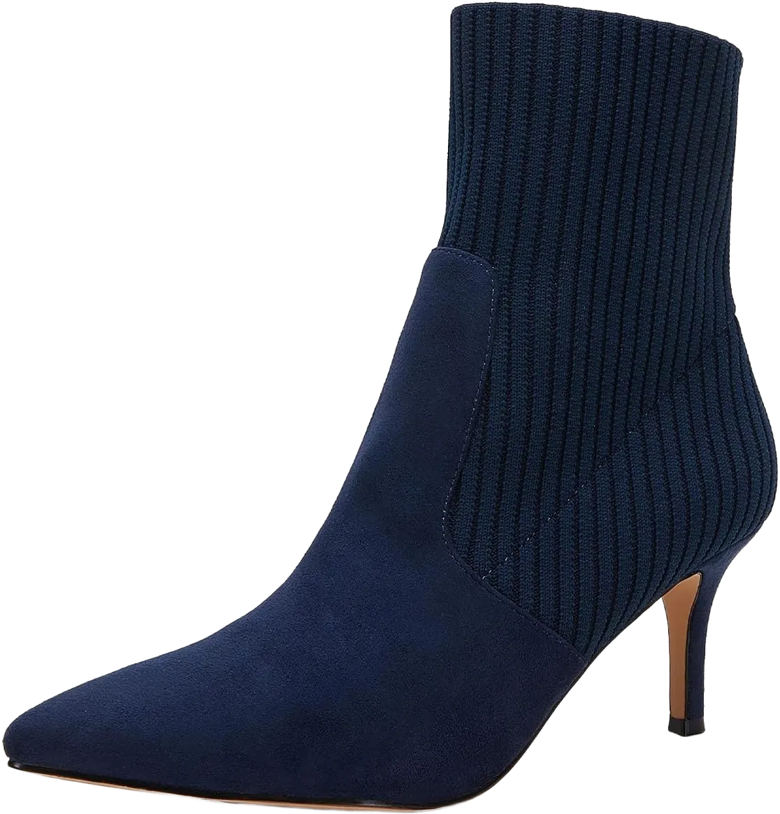 Coutgo Women's Pointed Toe Ankle Boots Stiletto Kitten Heel Knit Faux Suede Winter Sock Booties