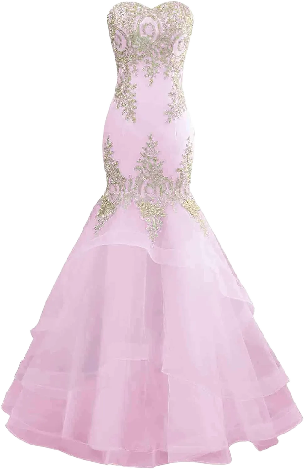Mermaid Tulle Prom Dresses for Women 2025 Long Lace Appliques Sweetheart Formal Dress Wedding Evening Party Gowns 26 Pink