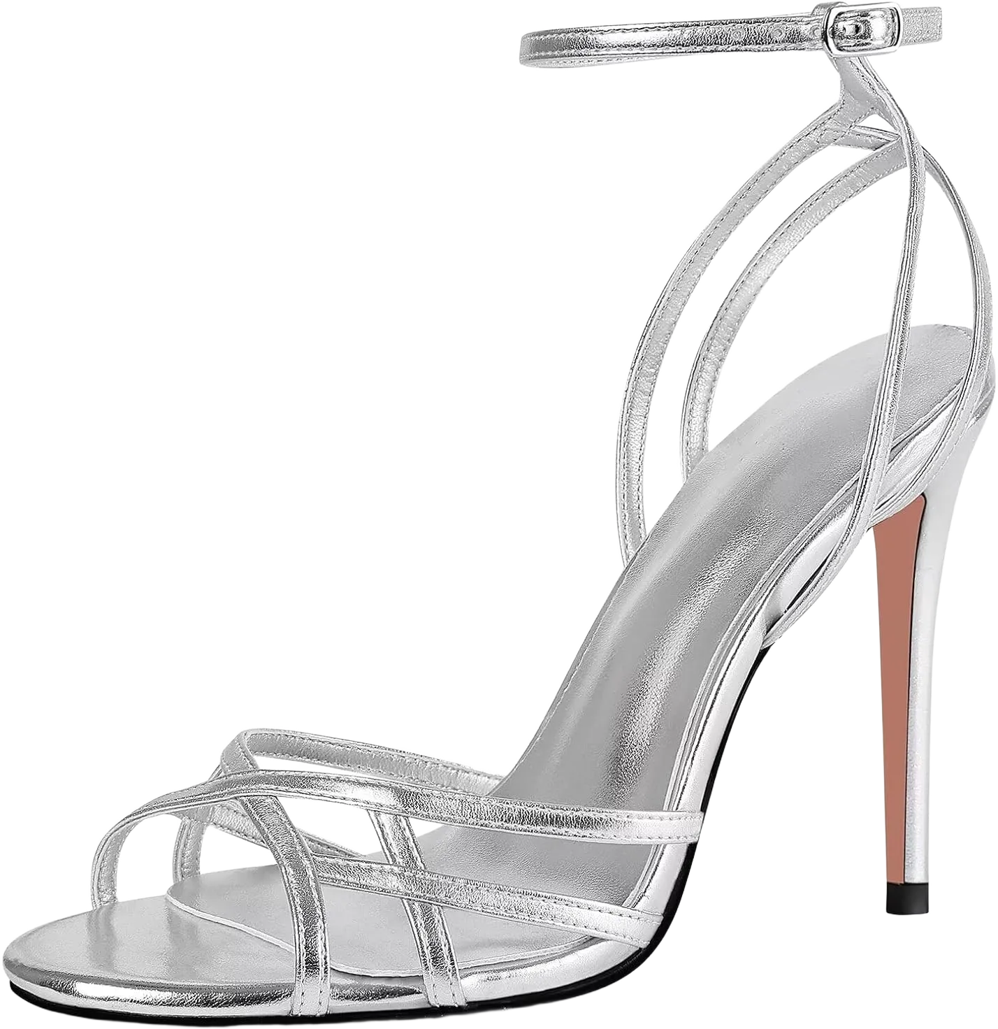 Womens Strappy Lace up Heels Sandals Sexy Stiletto High Heeled Open Square Toe Strap Summer Dress Shoes 7 Silver