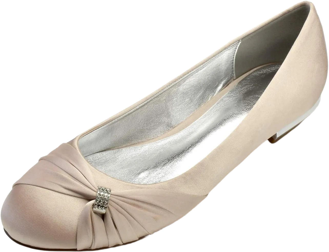 Women's Satin Wedding Flats for Bride Round Toe Slip on Formal Dress Flat Shoes Evening Bridal Party Dress Flat Shoes 10 Champagne