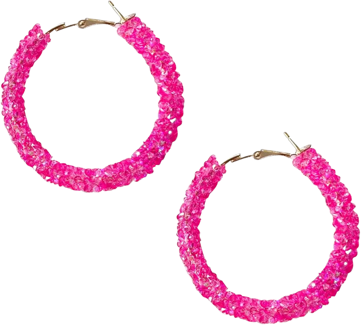 Round Circle Glitter Hoop Earrings Bohemian Sparkle Resin Rhinestone Wrapped Drop Dangle Earrings Jewelry for Women Hot Pink