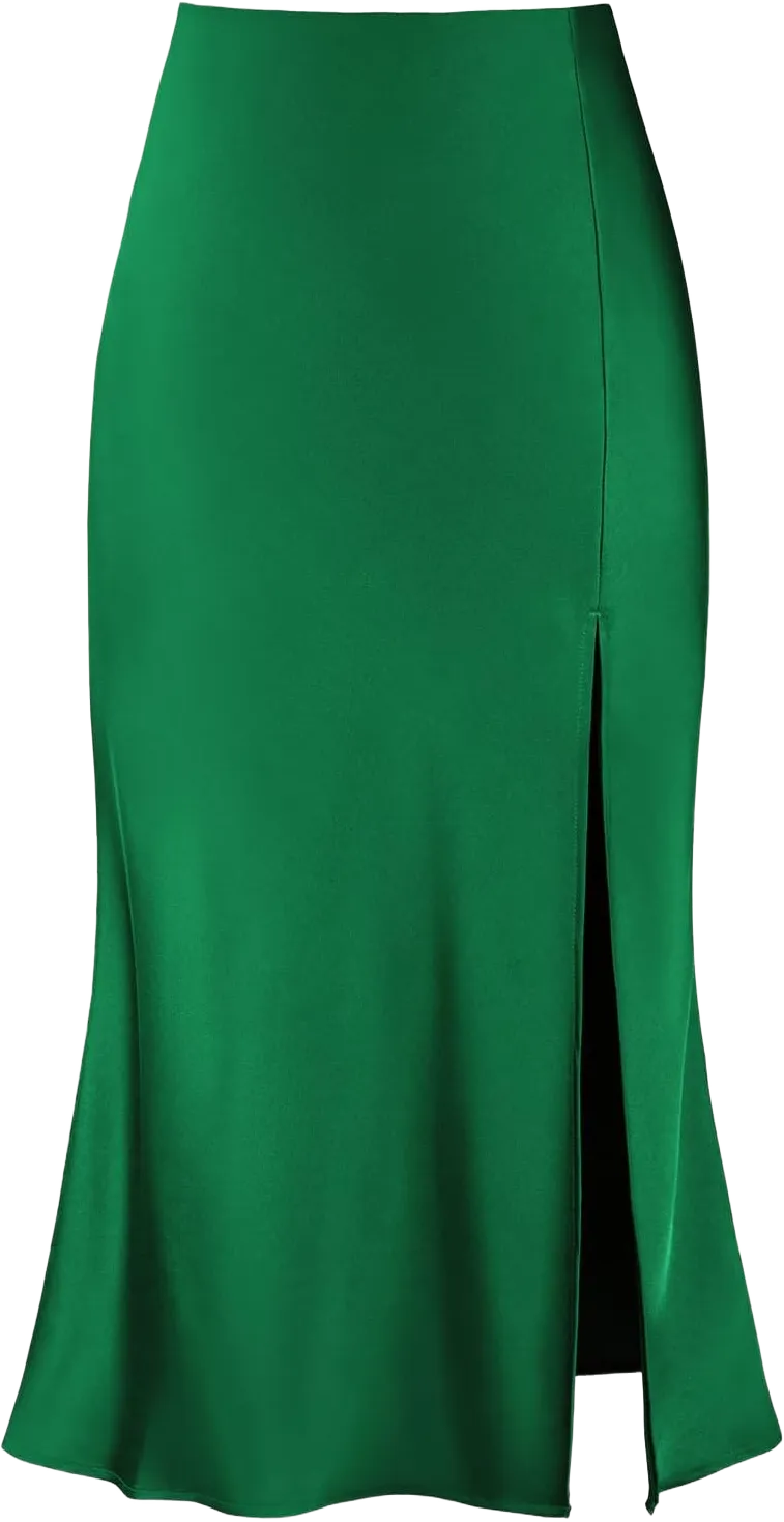 Women's High Waisted Casual Side Slit A Line Satin Midi Skirt