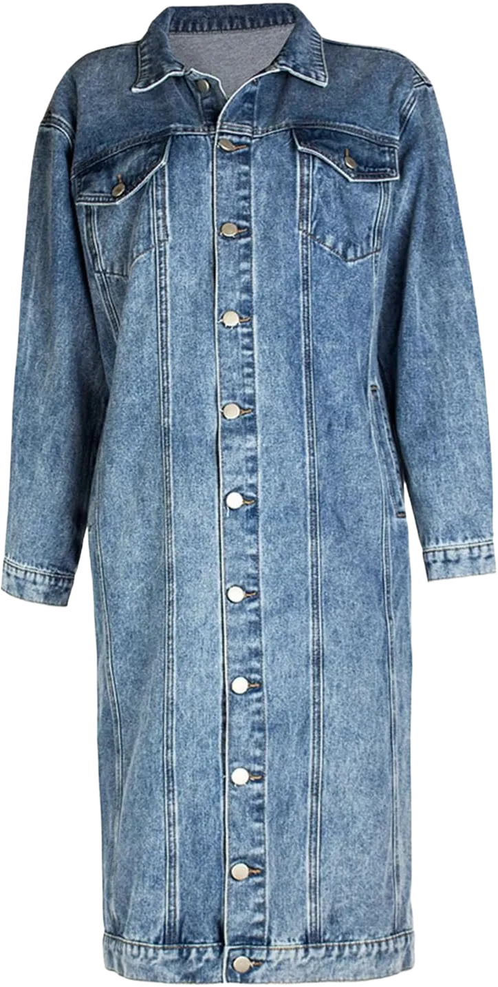 Denim Trench Coat Women Long Jean Jacket Plus Size Fashion Oversized Denim Jacket Casual Button Down Outerwear 2023 Medium A01_blue