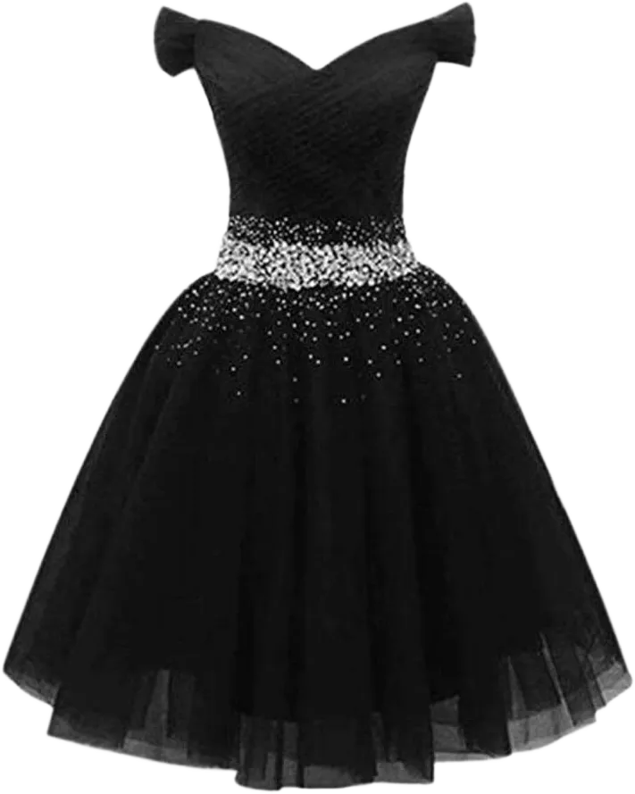 YDL Women's Short Prom Party Gowns A Line Tulle Homecoming Dresses Beaded 16 Black