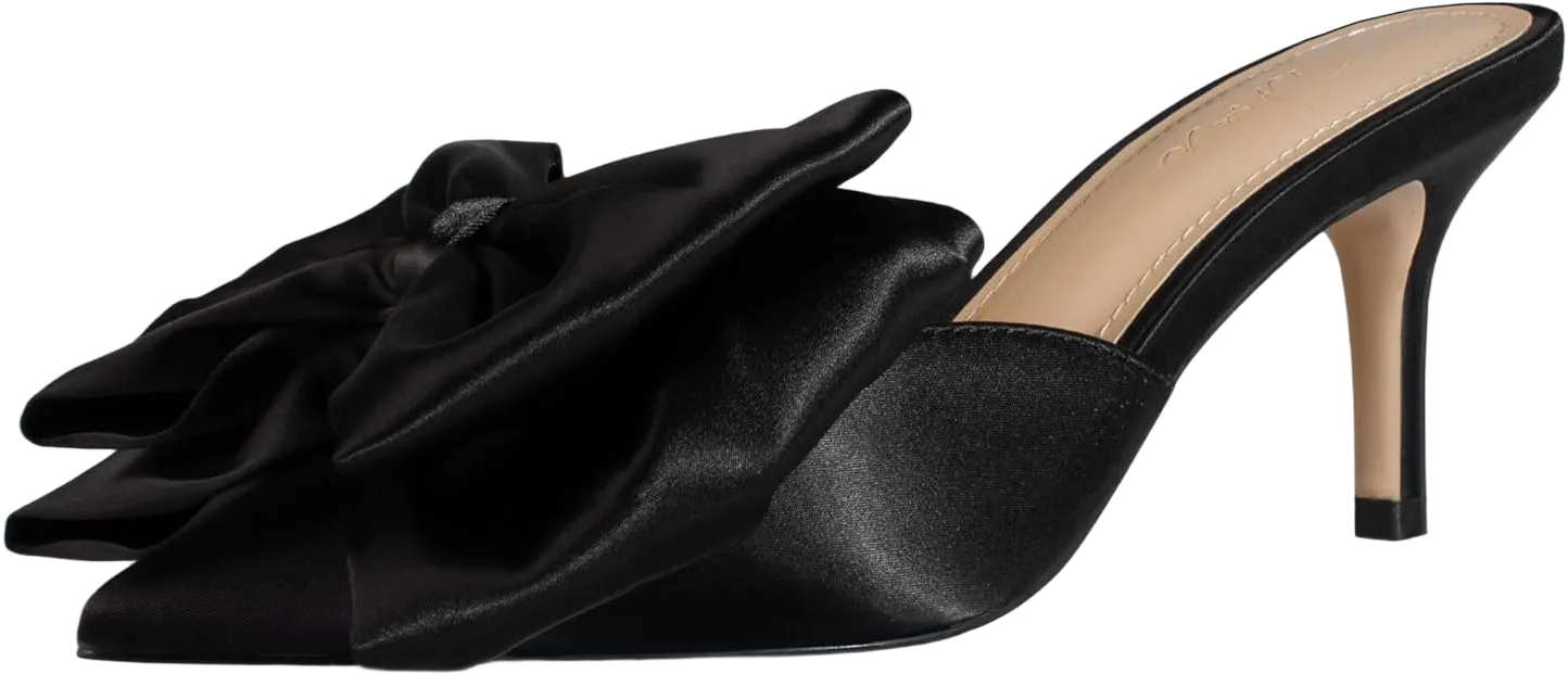 iadore Women's High Heel Sandals, 3'' Satin Closed Pointed Toe Oversized Bow Slip-on Stiletto Slippers Party Prom Casual Dress Mules