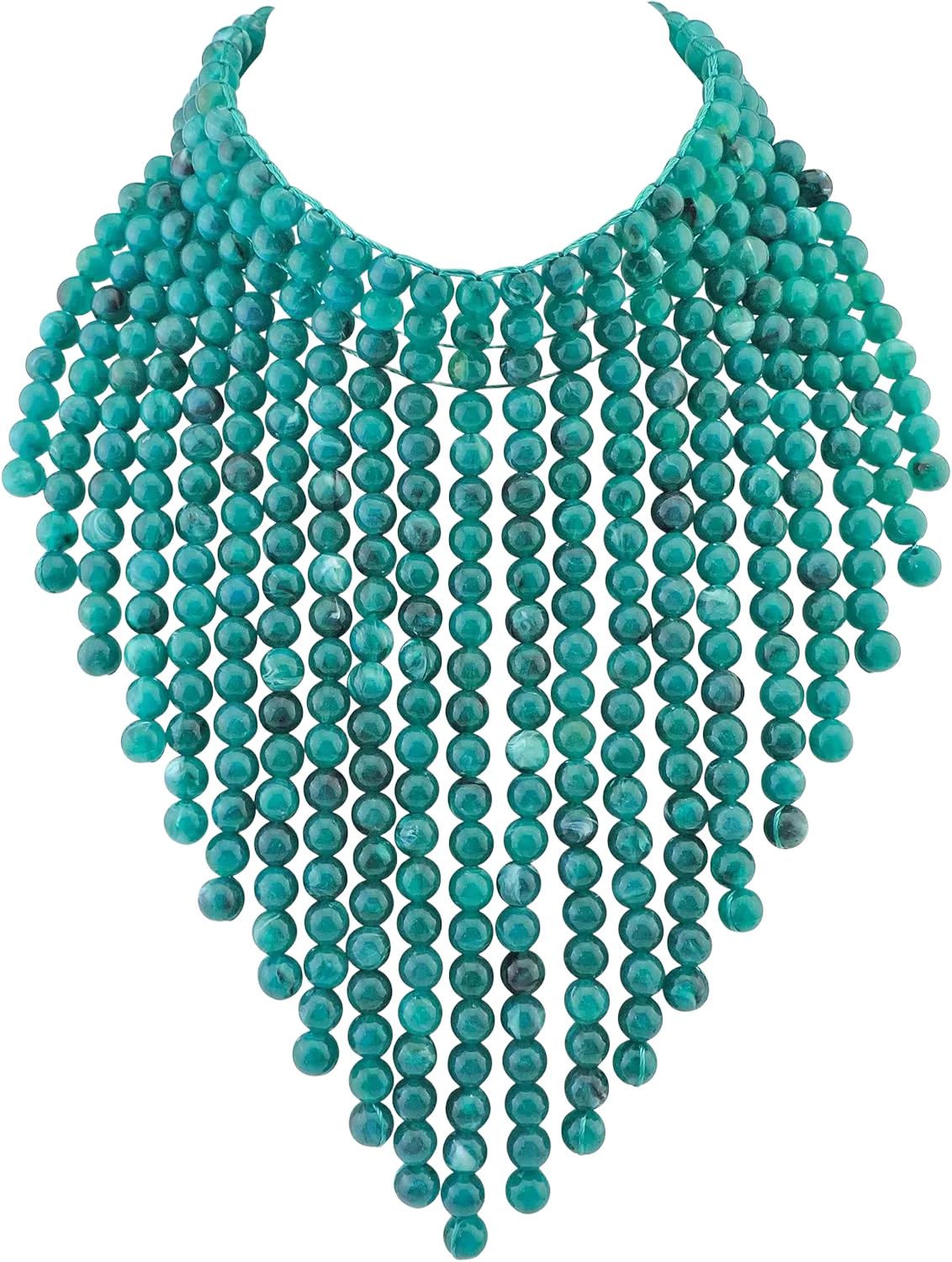 Boho African Wooden or Acrylic Beaded Bib Statement Necklace Strands Layered Cluster Chunky Collar Choker Wood Necklace for Women Fashion Costume Jewelry Teal