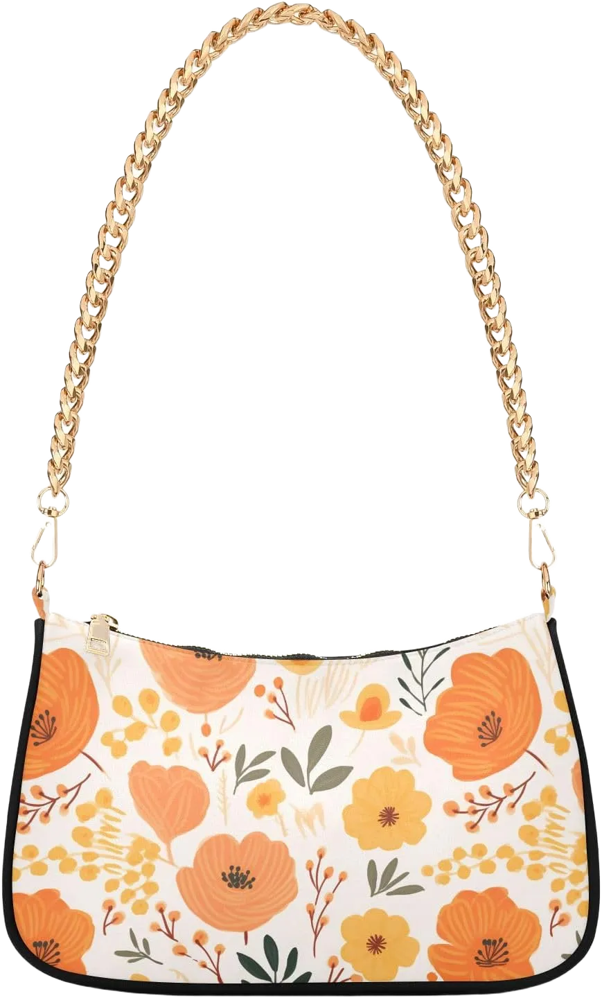 Blooming White Daisies Flowers Clutch Shoulder Bag for Women, Hobo Tote Handbag with Gold Chain Multicoloured7