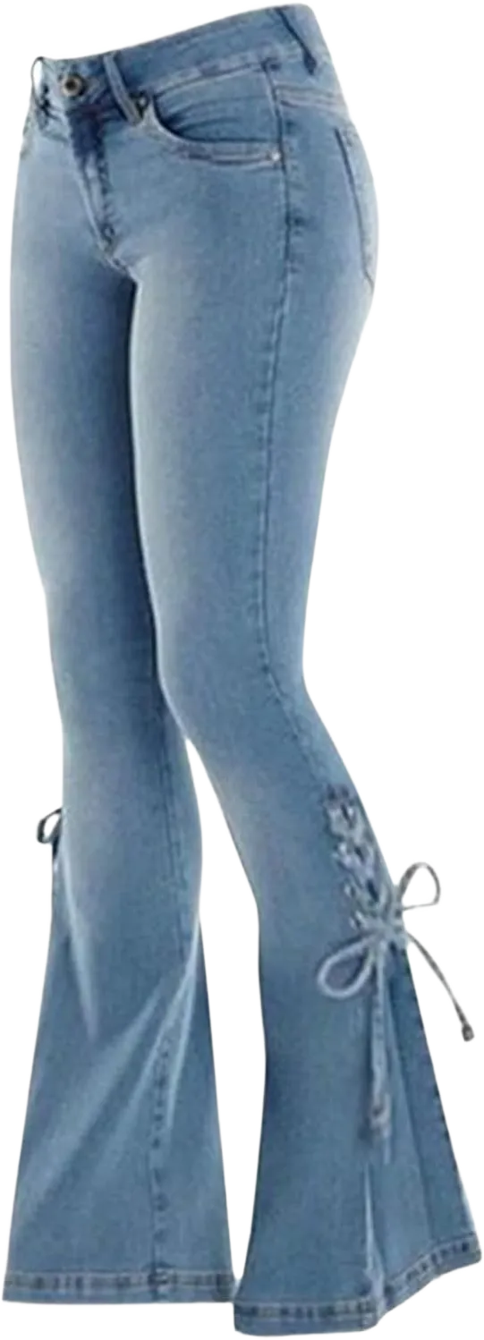Women's Flare Bell Bottom Jeans Destroyed Elastic Waist Pull On Bootcut Tassel Stretch Curvy Fit Jeans XX-Large Light Blue