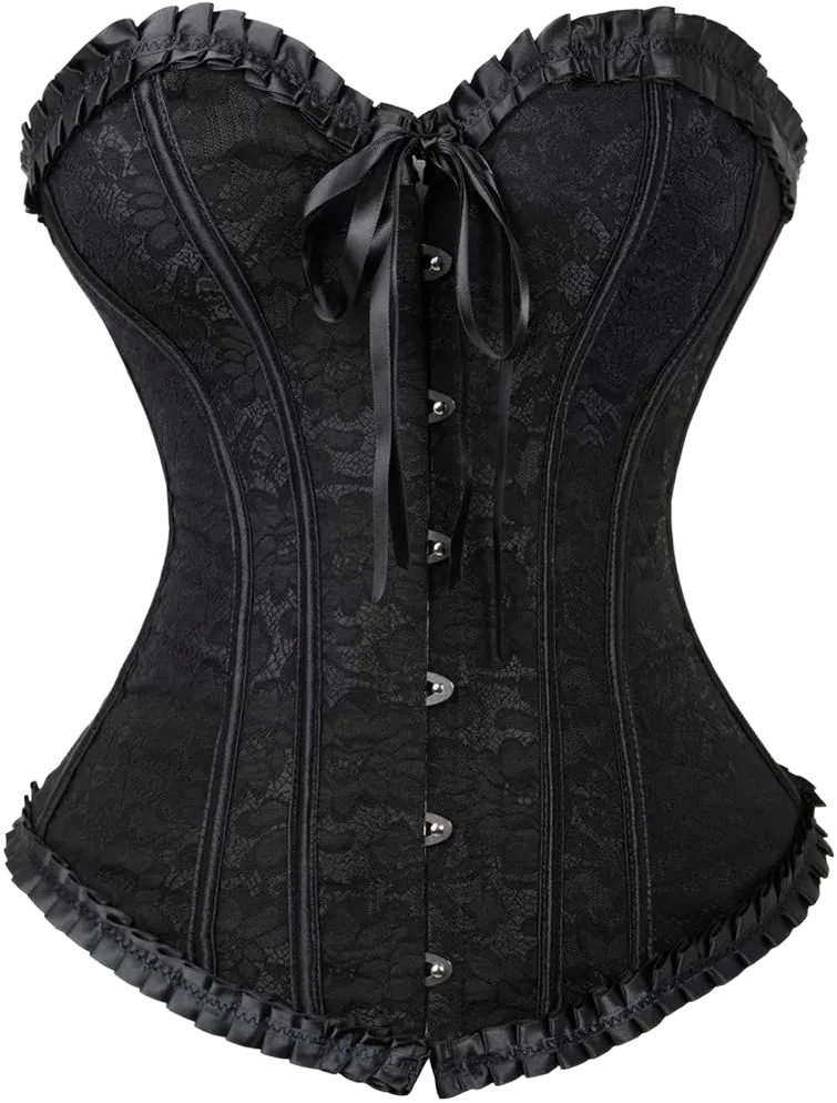 Kranchungel Corsets for Women Plus Size Corset Overbust Waist Cincher Bustier Lace Up Corset Top 6X-Large Gothic Black