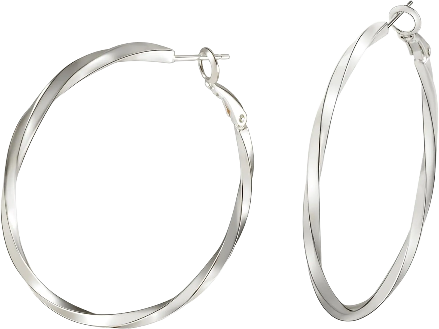 Large Hoop Earrings for Women, 50mm 14k Thin Big Silver Twisted Hoop Earrings with Sterling Silver Post Dainty silver