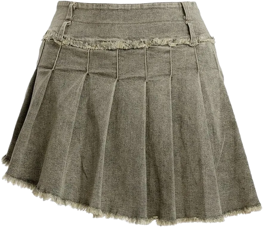 Aelfric Eden Womens Pleated Denim Skirt Casual Short Vintage Washed Fashion A Line Jean Skirts X-Small Blue