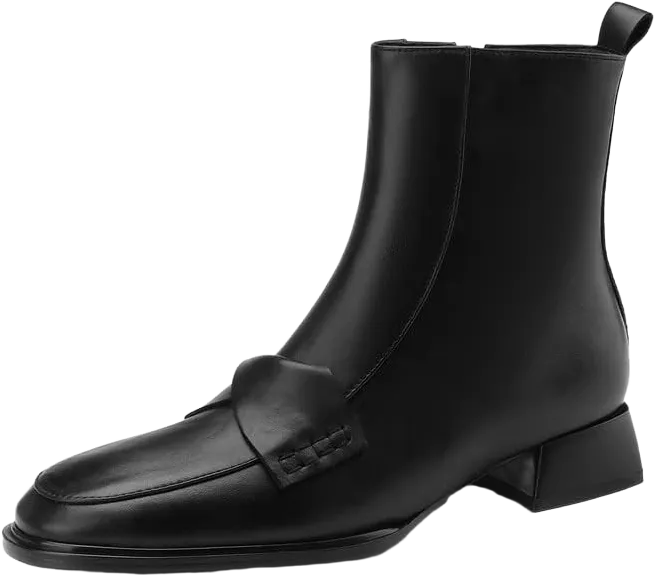 TinaCus Women's Genuine Leather Handmade Round Toe Low Chunky Heels Side Zip Up Casual Ankle Boots 8.5 Black