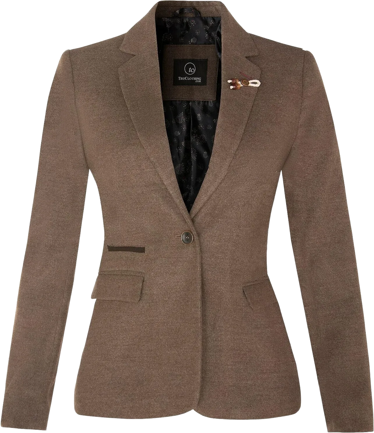 Tru Clothing Women's Tweed Light Brown Herringbone Classic 1920s Formal Wool Tailored Blazer with Elbow Patches 18