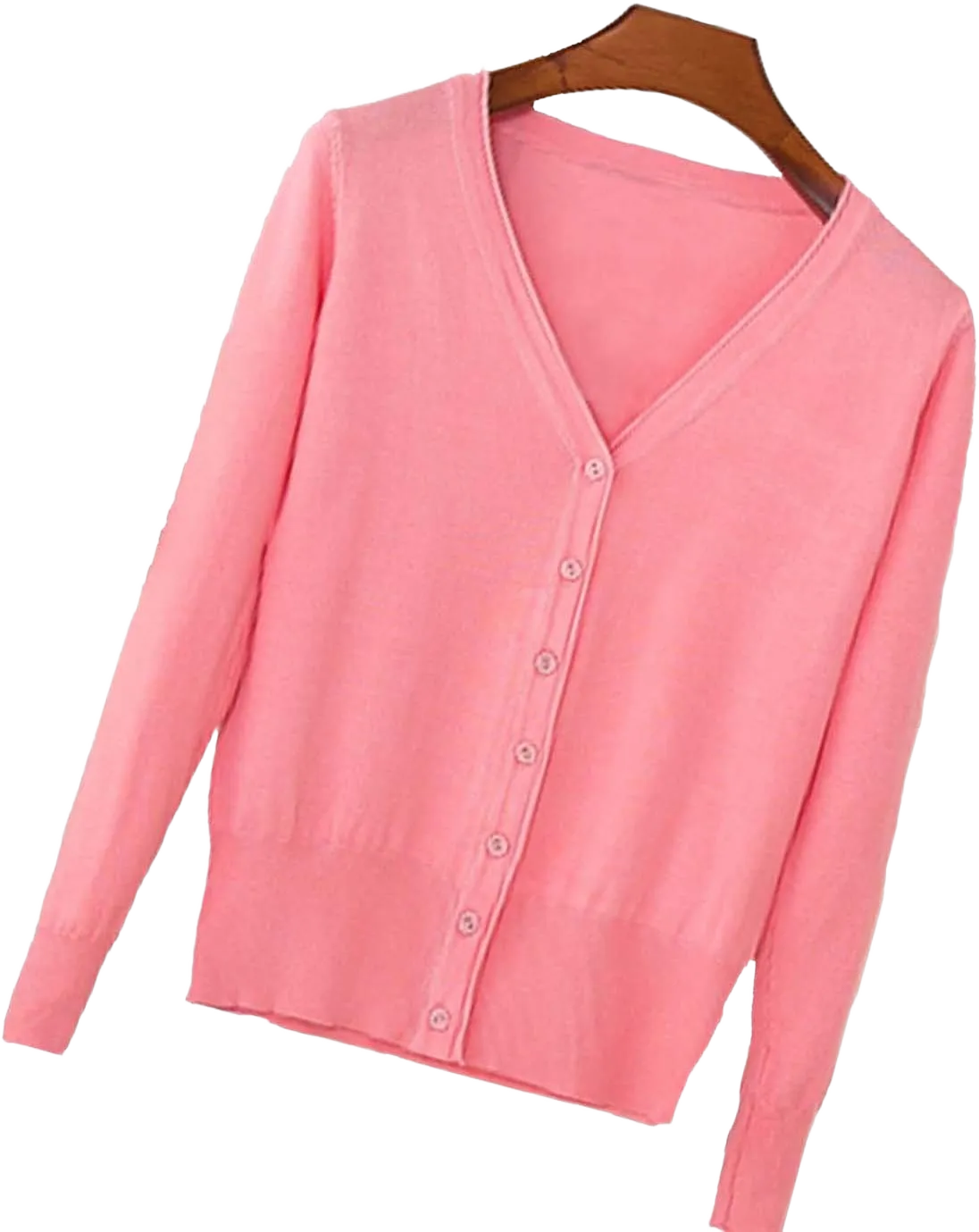 Womens V-Neck Button Down Long Sleeve Crew Neck Soft Classic Basic Knit Cardigan Sweater XX-Large Pink