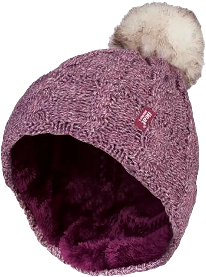 HEAT HOLDERS - Womens Thick Knit Thermal Winter Warm Beanie Hat with Pom Pom One Size Rose