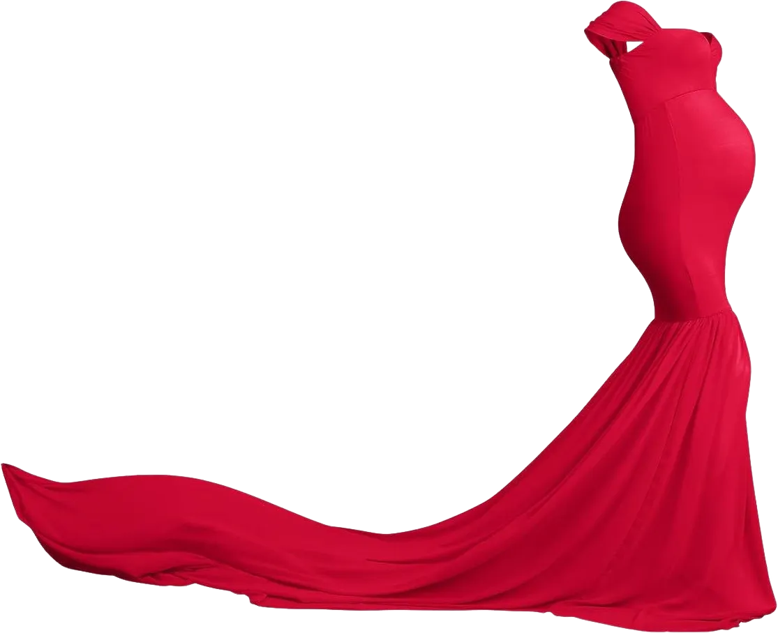 Women Maternity Dress for Photography Mermaid Off Shoulder Slim Fitted Chiffon Gown Flowy Baby Shower Maxi Photo Props Dress One Size Red