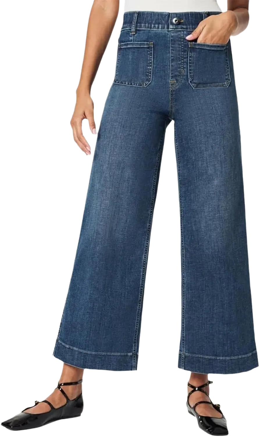 ZSpzx Tummy Control Cropped Wide-Leg Jeans,Woman High Waisted Control Pants,Stretchy Straight Leg Jean with Pocket Petite X-Small A2-blue