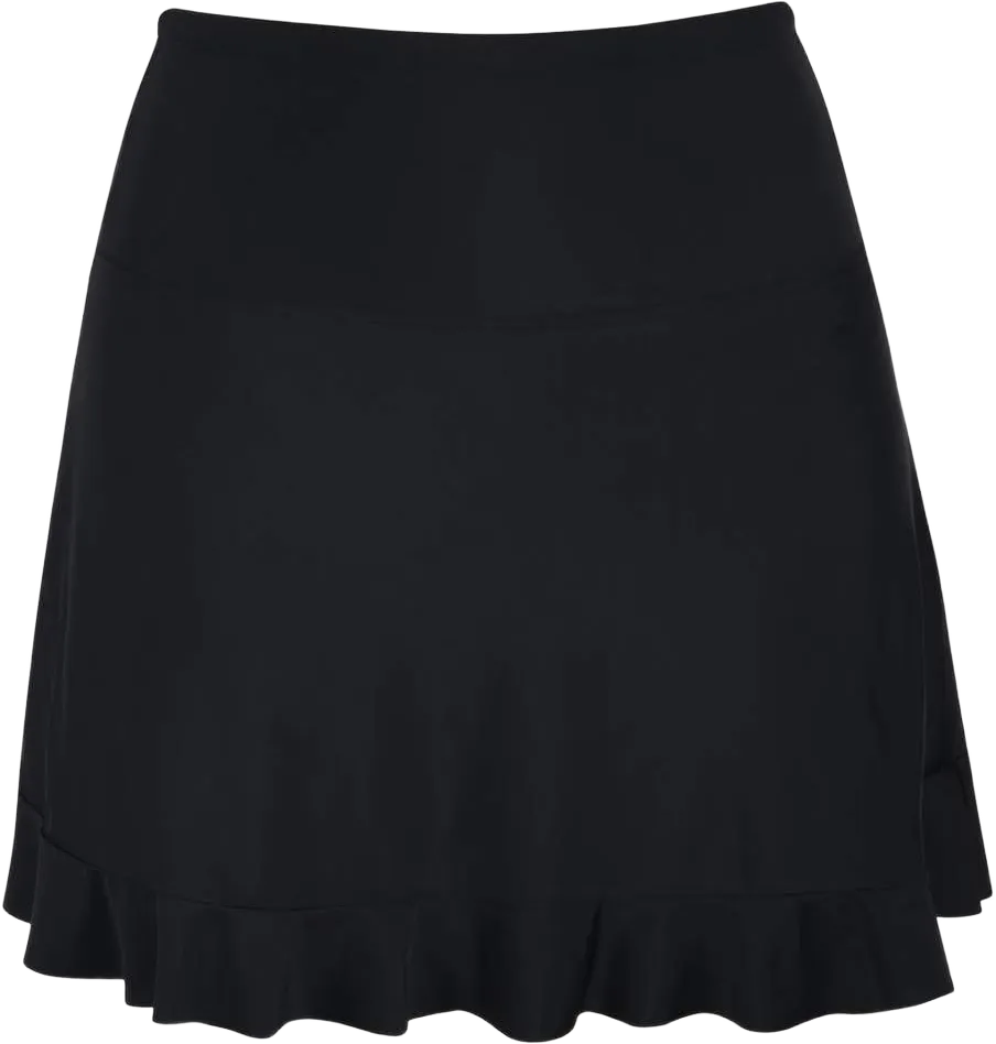 Firpearl Women's Swim Skirt High Waisted Bikini Bottoms Athletic Modest Swimsuit Bottom with Brief 12 Ruffled Hem Black