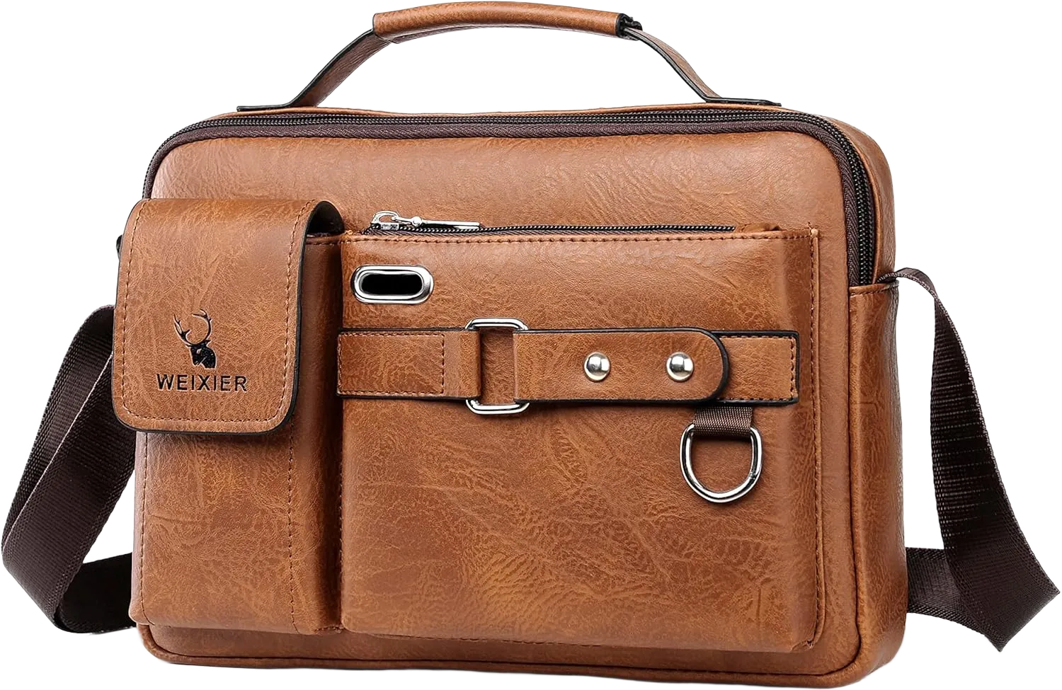 11" Small PU Leather Messenger Bag Shoulder Bag Cross Body Handbag Vintage Crossbody Bag for Women & Men Satchel Man Purse Brown 1